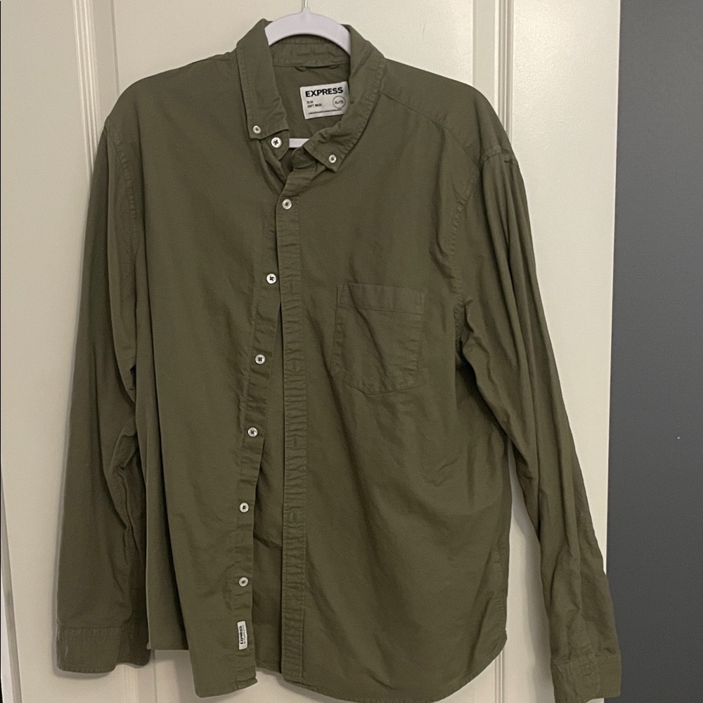 Express Men's Casual Green Button-Down Shirt